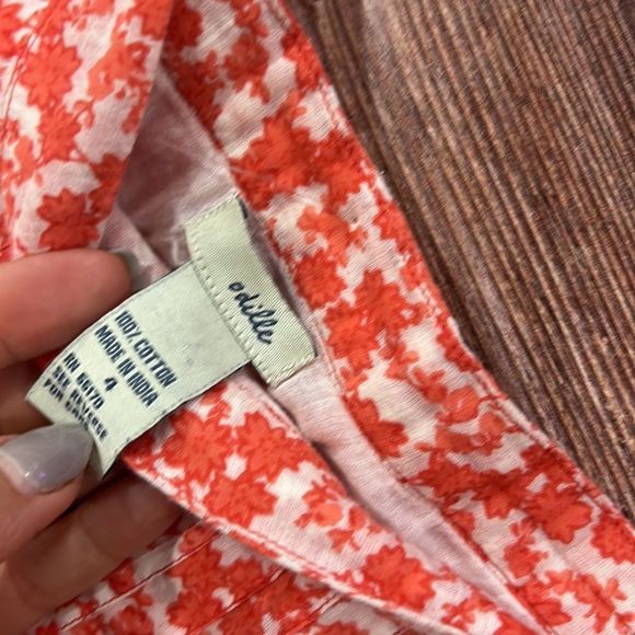 Anthropologie Odille Fire Orange Print Lined Cotton Skirt Womens 4 - Picture 4 of 8